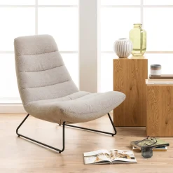 Fauteuil incurvé en tissu et métal - beige