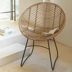 Fauteuil rond en rotin et métal - naturel