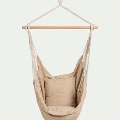 Fauteuil suspendu motif losange en polycoton - beige