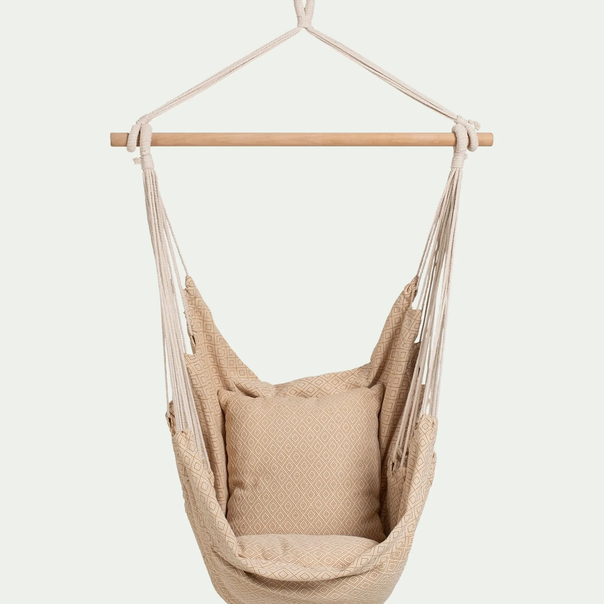 Fauteuil suspendu motif losange en polycoton - beige