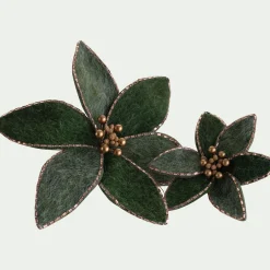 Fleur à clip en feutre 14x12cm - vert