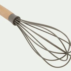 Fouet de cuisine en bois et silicone - brun terre ombre