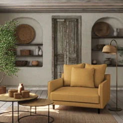 Grand fauteuil fixe en tissu monclar - jaune argan