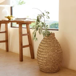 Grand vase en jonc de mer tressé H60cm - naturel