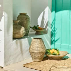 Grand vase en jonc de mer tressé H33cm - naturel