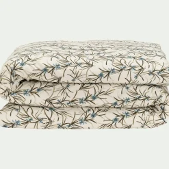 Housse de couette à motif végétal en percale de coton 240x220cm - blanc