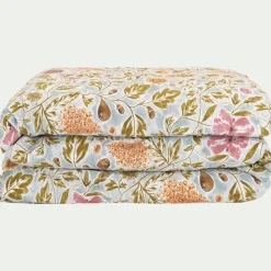 Housse de couette en coton lavé motif floral 240x220cm - bleu