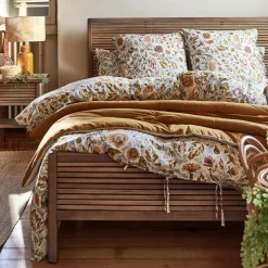 Housse de couette en coton lavé motif floral 240x220cm - bleu