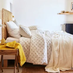 Housse de couette en lin et coton motif argan 240x220cm - jaune