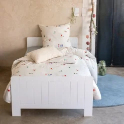 Housse de couette enfant 140x200cm et 1 taie d'oreiller 63x63cm motif princesse en coton - blanc