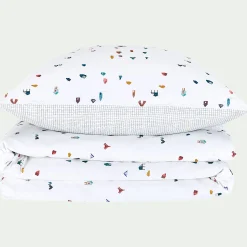 Housse de couette enfant 120x140cm et 1 taie d'oreiller 35x45cm - motifs cabanes