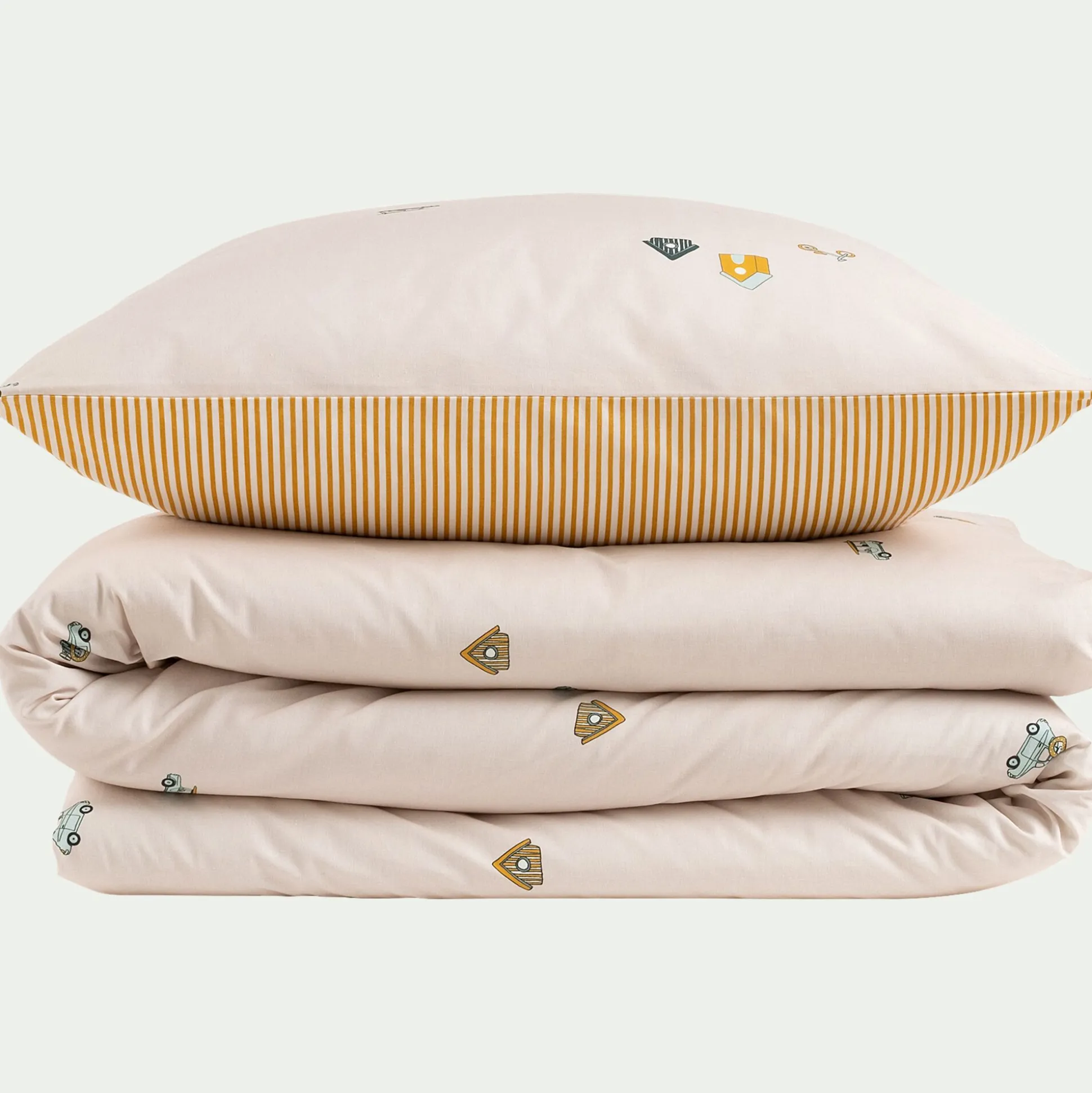 Housse de couette enfant 140x200cm et 1 taie d'oreiller 65x65cm en coton - motifs fantaisie