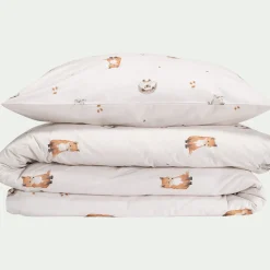 Housse de couette enfant 140x200cm et 1 taie d'oreiller 63x63cm motif animaux en coton - blanc