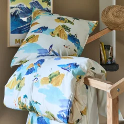 Housse de couette motif sormiou 140x200cm et 1 taie d'oreiller 63x63cm - blanc