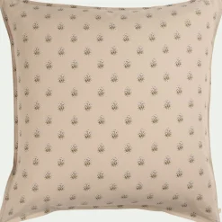 Housse de couette 240x220cm et 2 taies d'oreiller 63x63cm motif floral en coton cretonne - beige