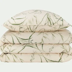 Housse de couette 240x220cm et 2 taies d'oreiller 63x63cm en coton à motif végétal - beige