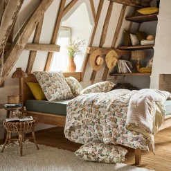 Housse de couette 240x220cm et 2 taies d'oreiller 63x63cm motif floral en coton lavé - orange