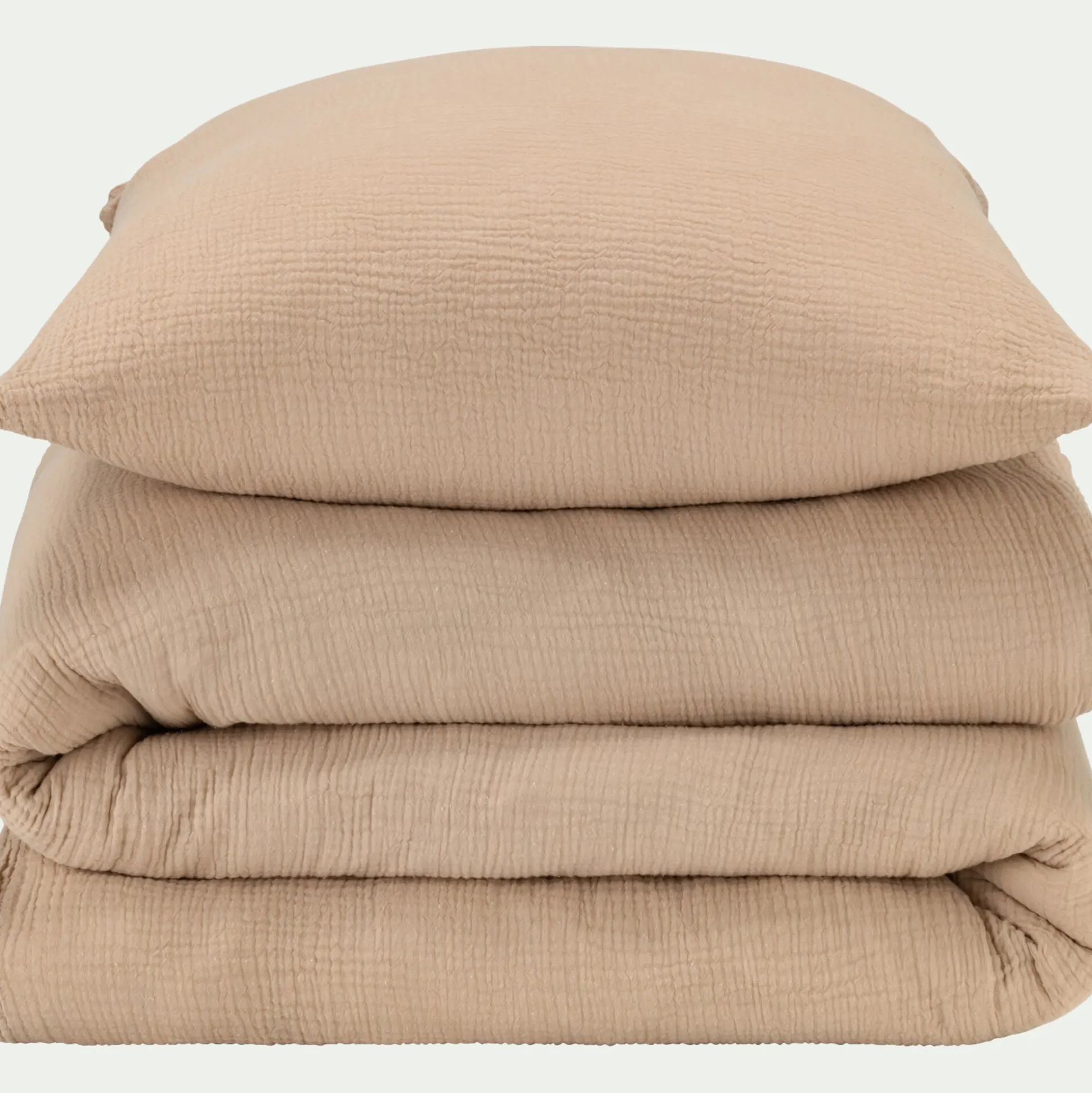 Housse de couette 240x220cm et 2 taies d'oreiller 63x63cm en double gaze de coton - beige alpilles