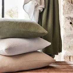 Housse de couette 240x220cm et 2 taies d'oreiller 63x63cm en double gaze de coton - beige alpilles