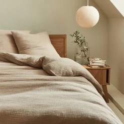 Housse de couette 260x240cm et 2 taies d'oreiller 63x63cm en double gaze de coton - beige alpilles