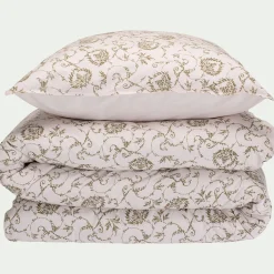Housse de couette 240x220cm et 2 taies d'oreiller 63x63cm en coton motif baroque - blanc