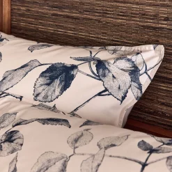 Housse de couette 240x220cm et 2 taies d'oreiller 63x63cm en percale de coton motif végétal - bleu