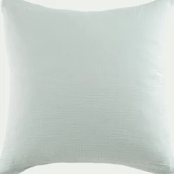 Housse de couette 240x220cm et 2 taies d'oreiller 63x63cm en double gaze de coton - bleu littoral