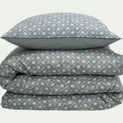 Housse de couette 240x220cm et 2 taies d'oreiller 63x63cm en coton lavé - bleu