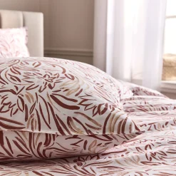 Housse de couette 240x220cm et 2 taies d'oreiller 63x63cm en coton lavé motif floral abstrait - marron