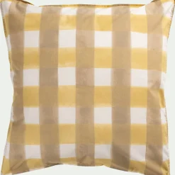 Housse de couette 240x220cm et 2 taies d'oreiller 63x63cm en coton lavé à motif carreaux - marron