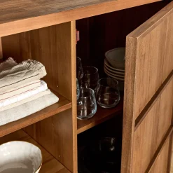 Ilot central de cuisine avec rangement en acacia L140cm - bois foncé