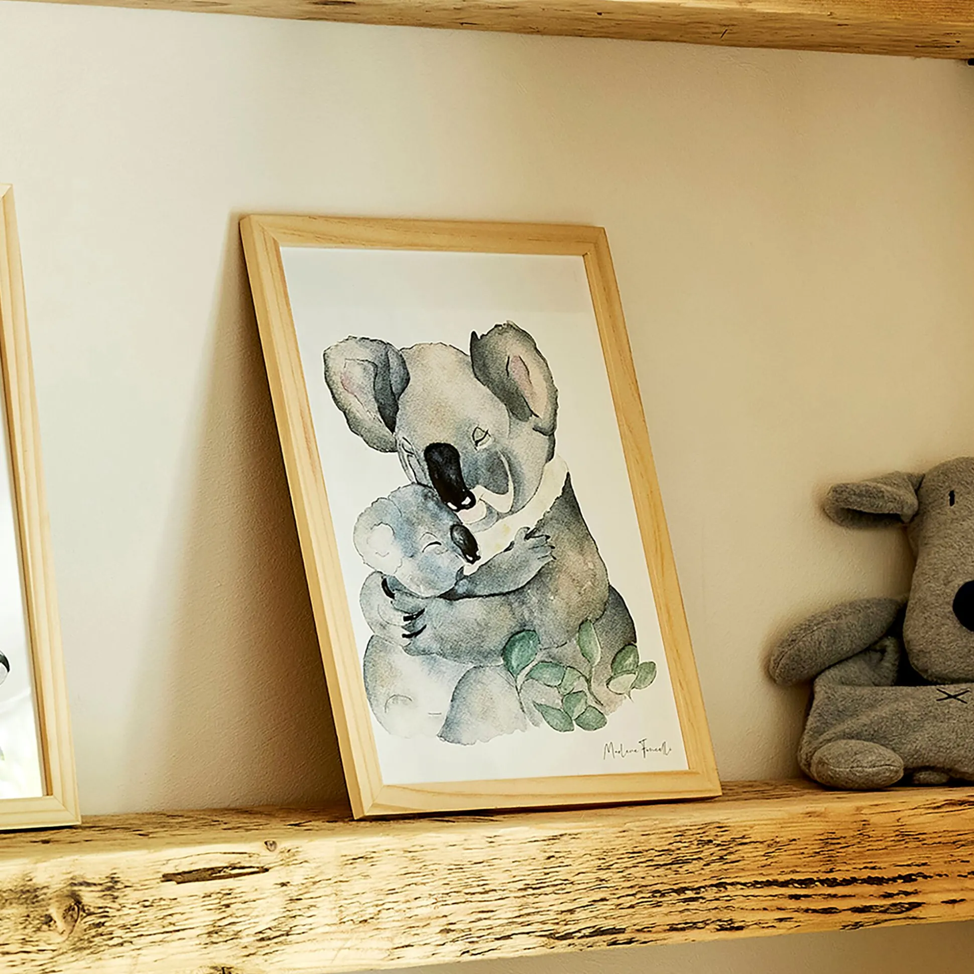 Image aquarelle encadrée famille de koalas - A4