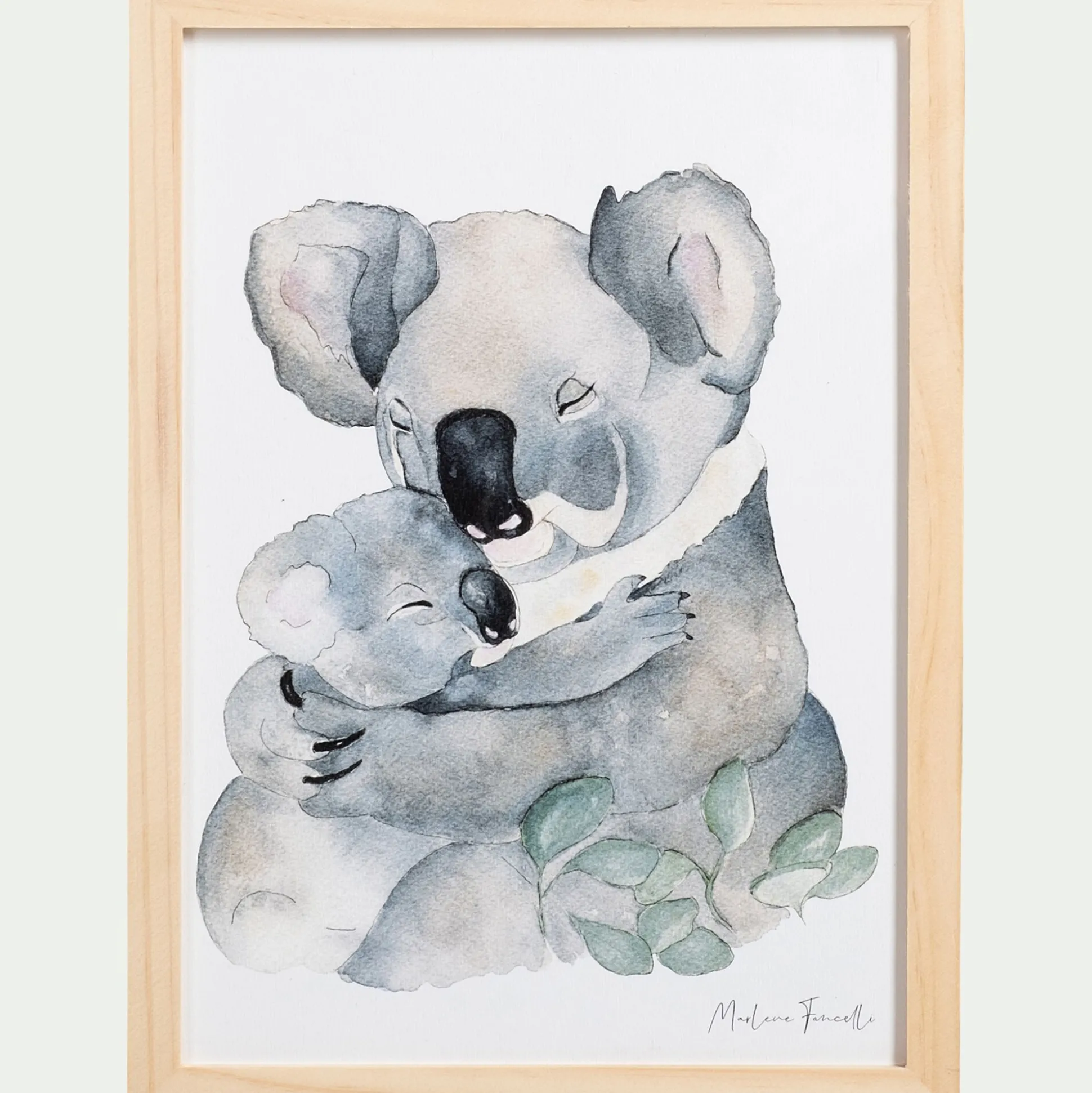 Image aquarelle encadrée famille de koalas - A4