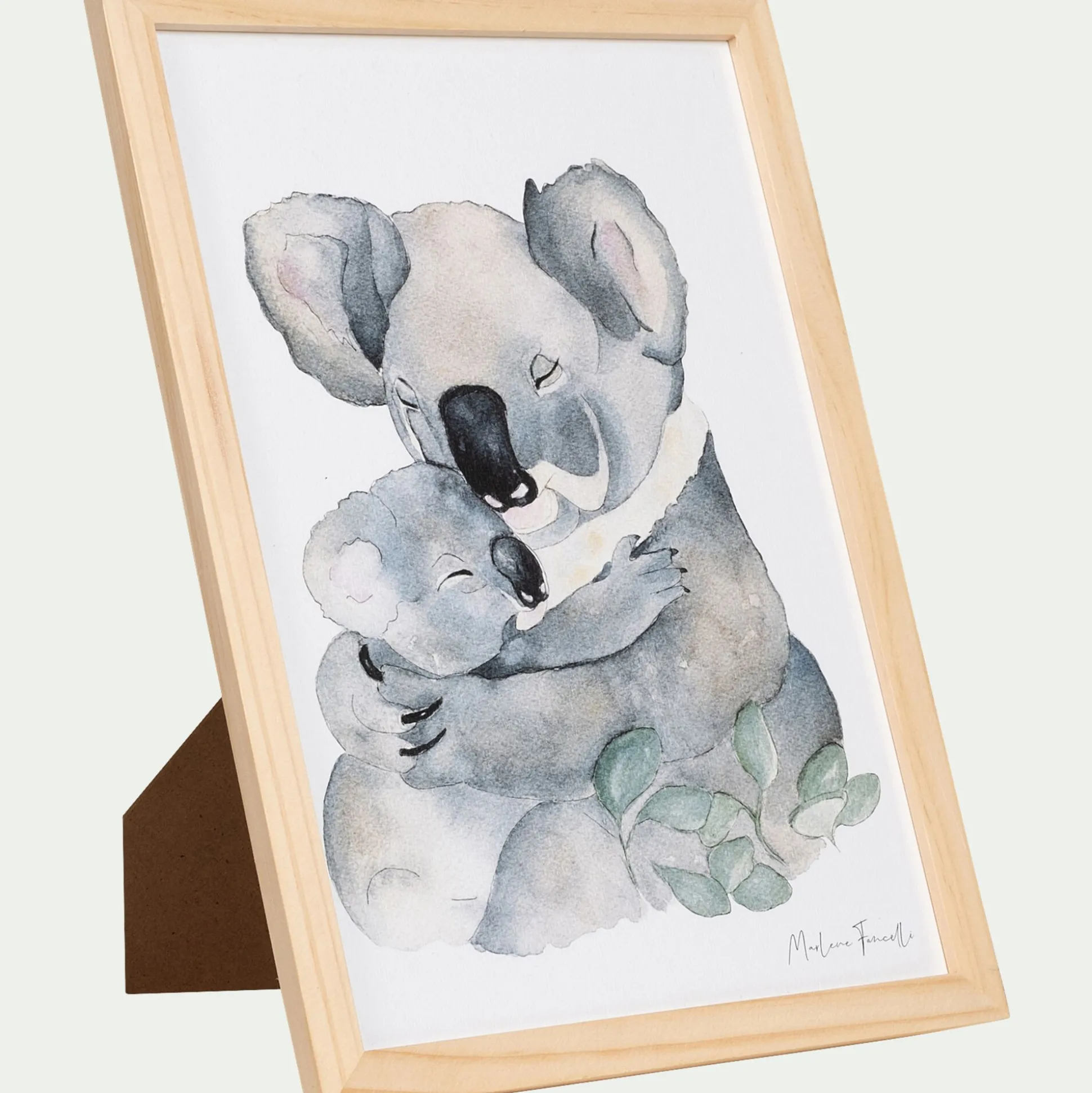 Image aquarelle encadrée famille de koalas - A4