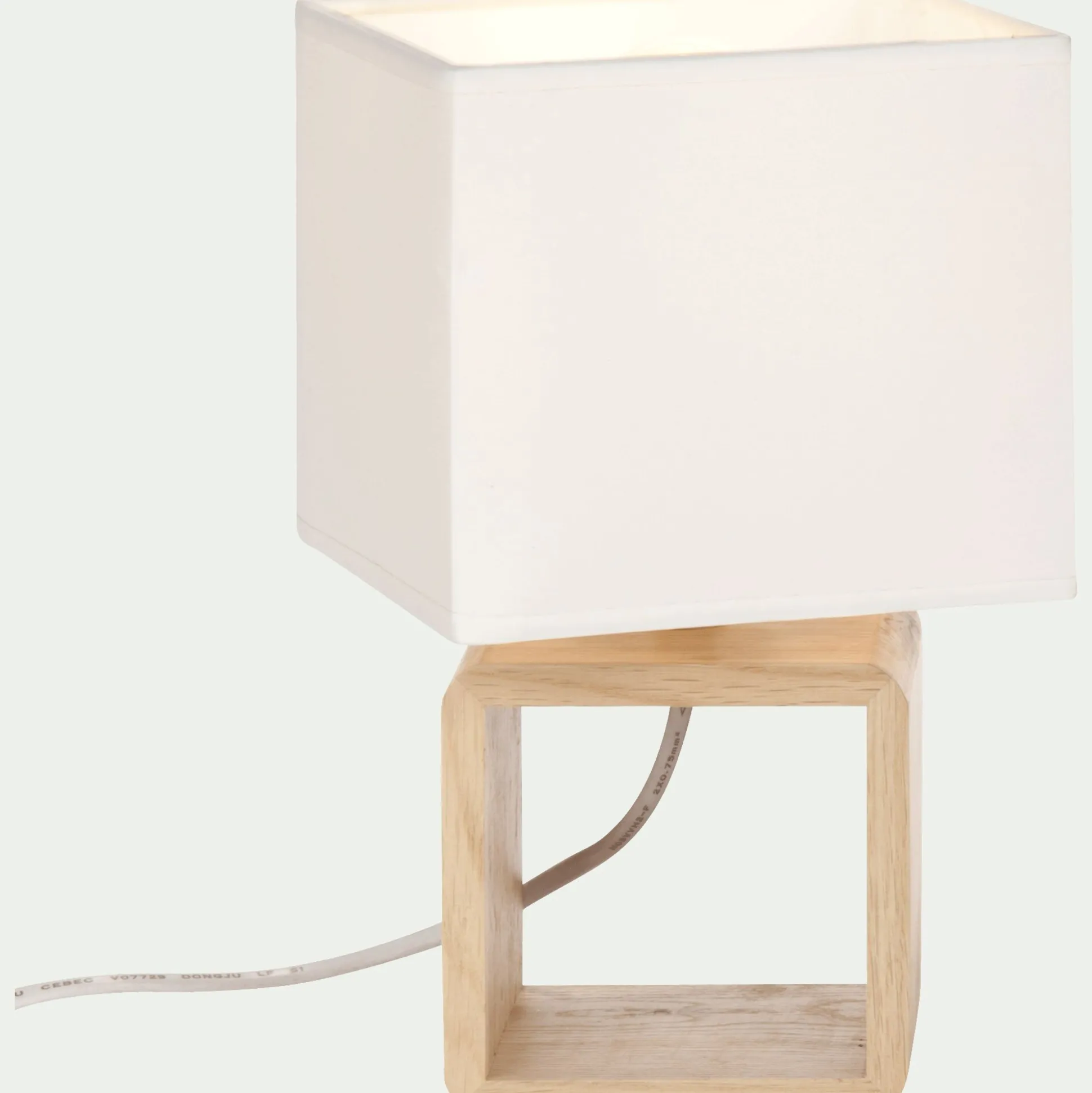 Lampe à poser carrée en bois et en coton H25cm - blanc