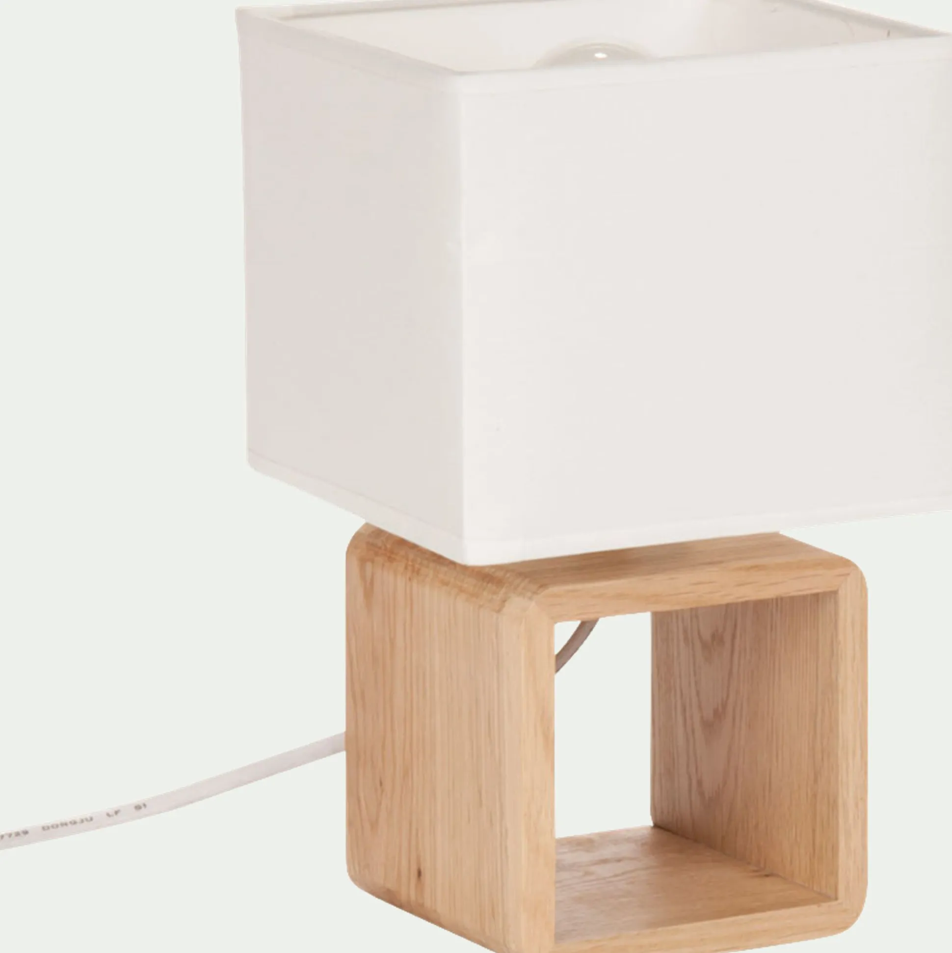 Lampe à poser carrée en bois et en coton H25cm - blanc