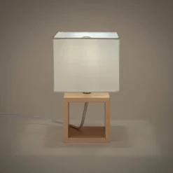 Lampe à poser carrée en bois et en coton H25cm - blanc