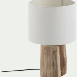 Lampe à poser en bois d'acacia - blanc D12xH39cm