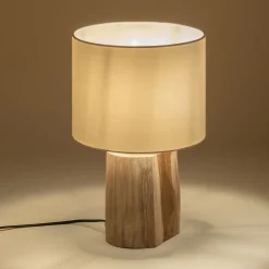 Lampe à poser en bois d'acacia - blanc D12xH39cm
