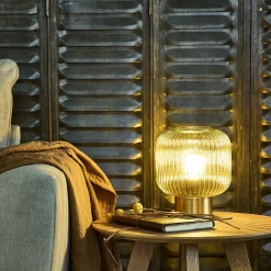 Lampe à poser en verre D20cm - marron ambré