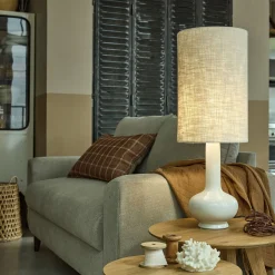 Lampe à poser électrifiée en céramique et coton H73cm - blanc