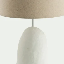 Lampe à poser électrifiée en céramique et lin H55cm - blanc