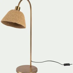 Lampe à poser électrifiée en métal et jonc de mer H68cm - doré