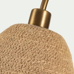 Lampe à poser électrifiée en métal et jonc de mer H68cm - doré