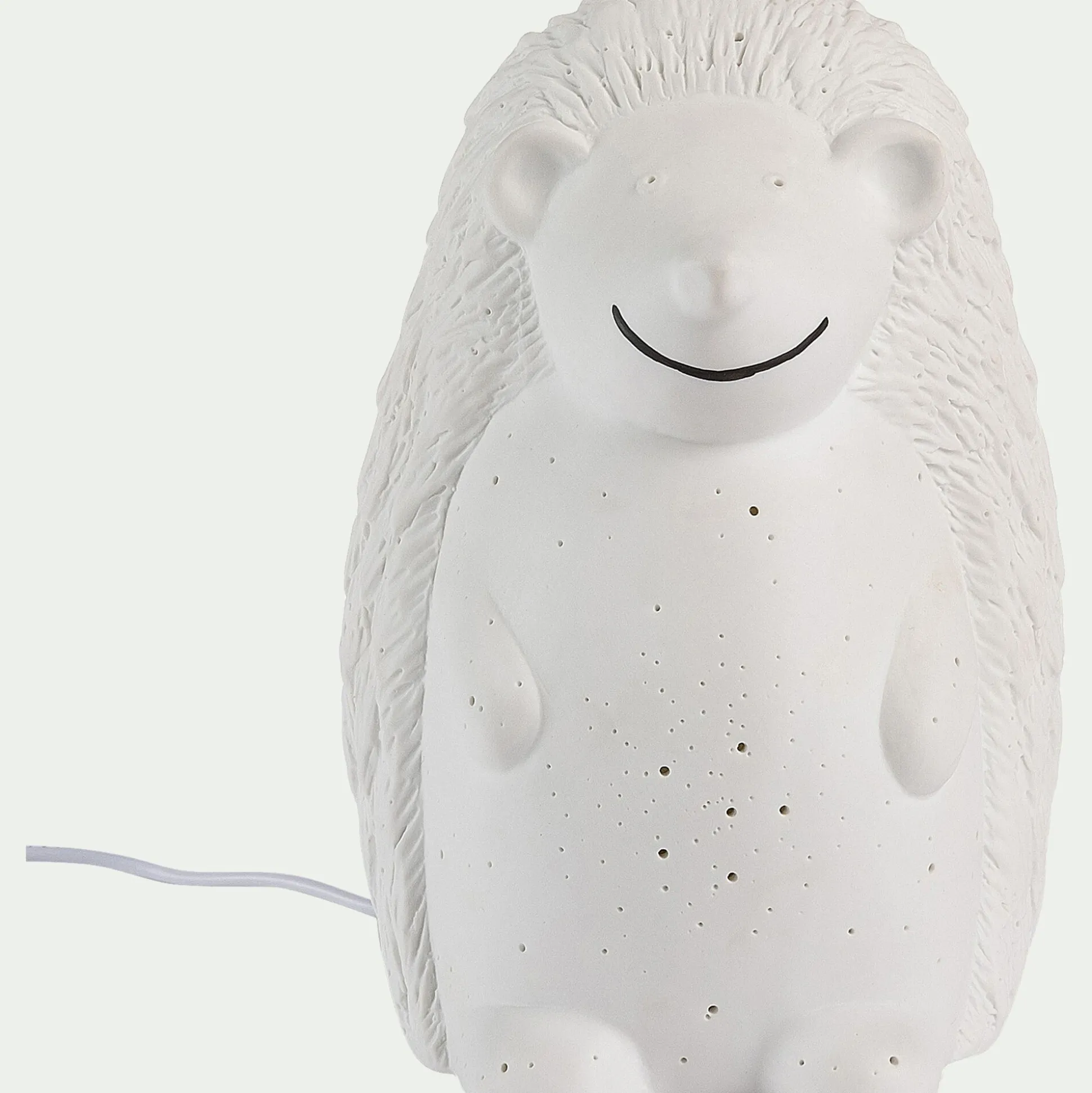 Lampe à poser électrifiée forme hérisson en porcelaine H19,8cm - blanc