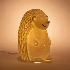 Lampe à poser électrifiée forme hérisson en porcelaine H19,8cm - blanc