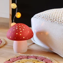 Lampe à poser électrifiée forme champignon en porcelaine H22cm - rouge