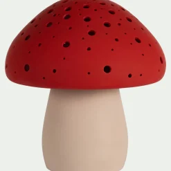 Lampe à poser électrifiée forme champignon en porcelaine H22cm - rouge