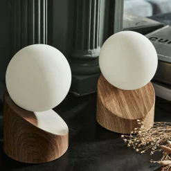 Lampe à poser tactile en fer effet bois foncé H16cm- naturel