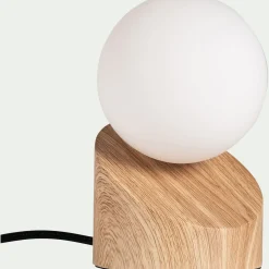 Lampe à poser tactile en fer effet bois clair H16cm- naturel